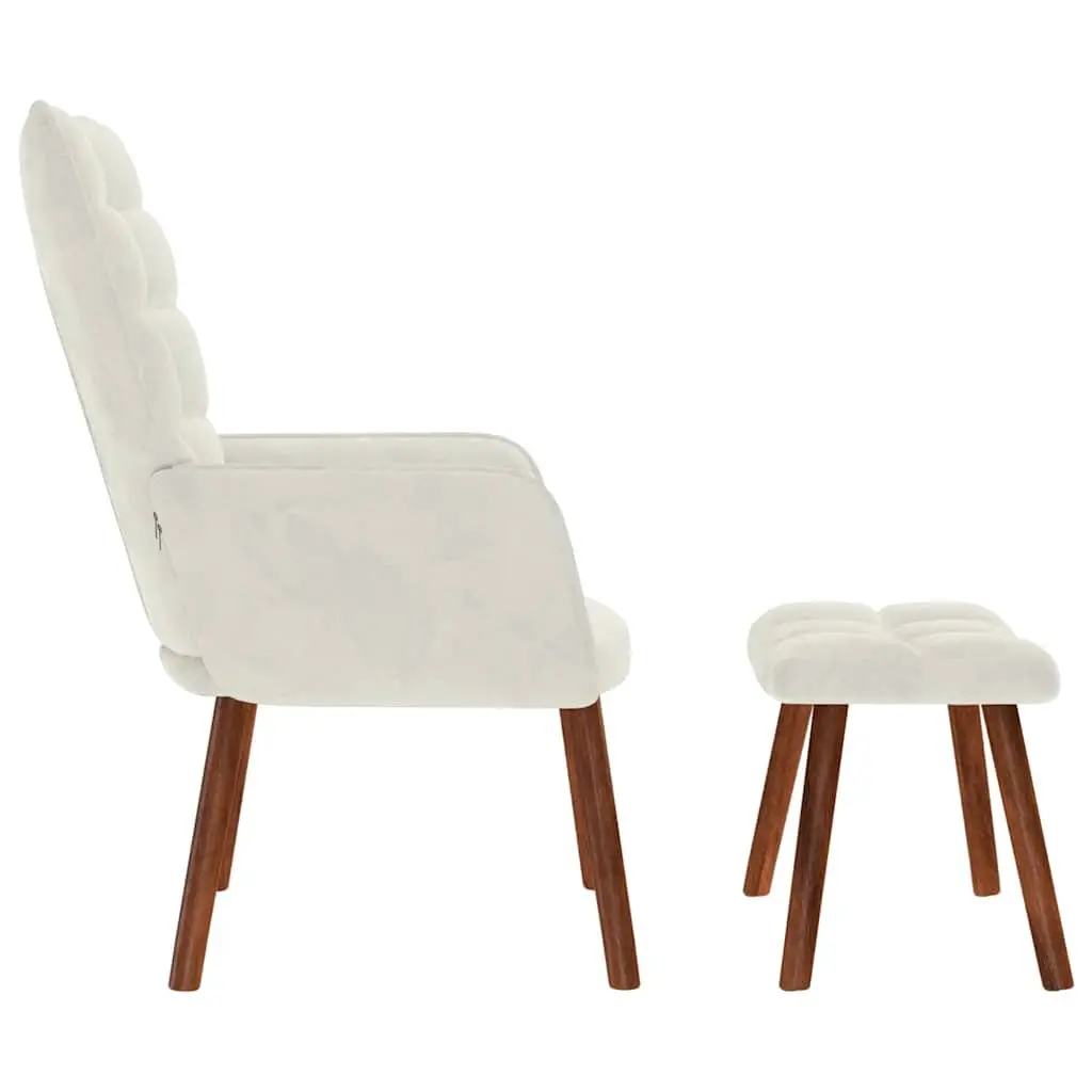 Relaxing Chair with Stool Cream Velvet Armchair Lounge Seat Footrest Furniture