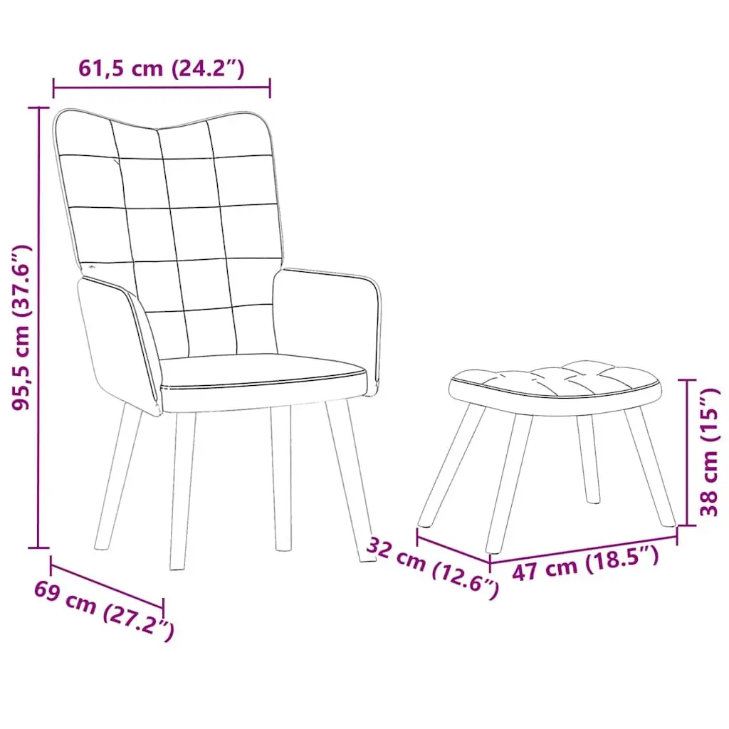 Relaxing Chair with Stool Cream Velvet Armchair Lounge Seat Footrest Furniture
