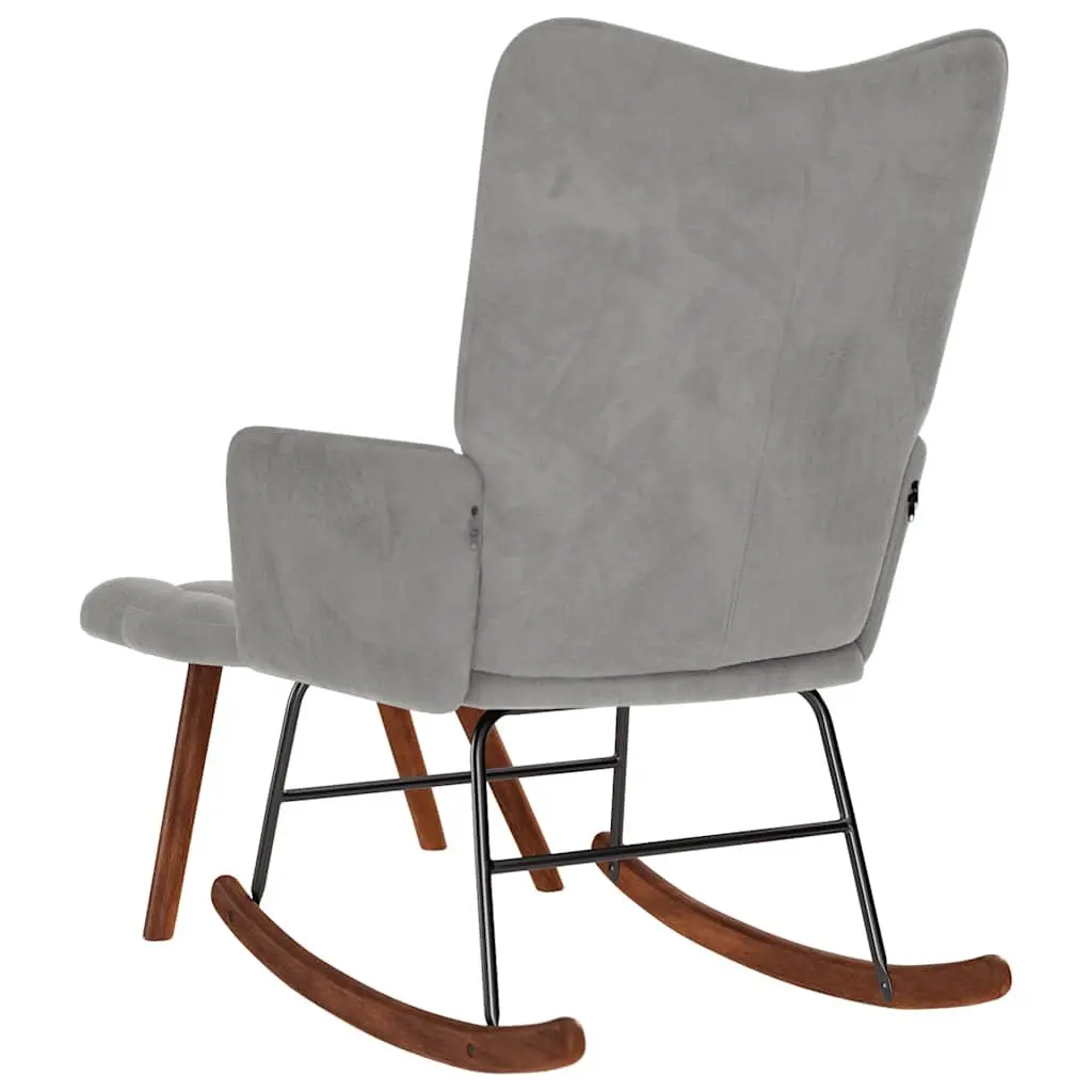 Rocking Chair Grey Velvet Padded Armchair with Footstool Sturdy Frame
