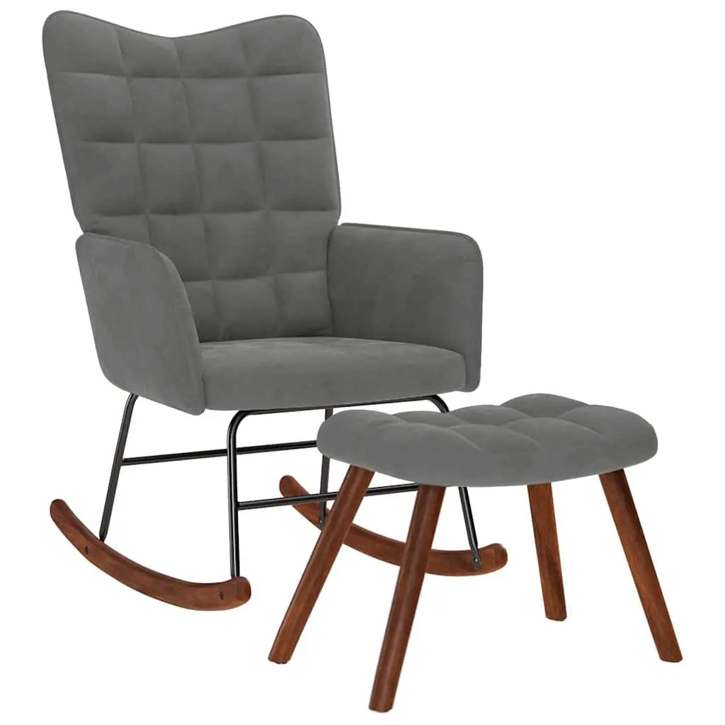 Rocking Chair with Footstool Grey Velvet Padded Armchair Lounge Seat