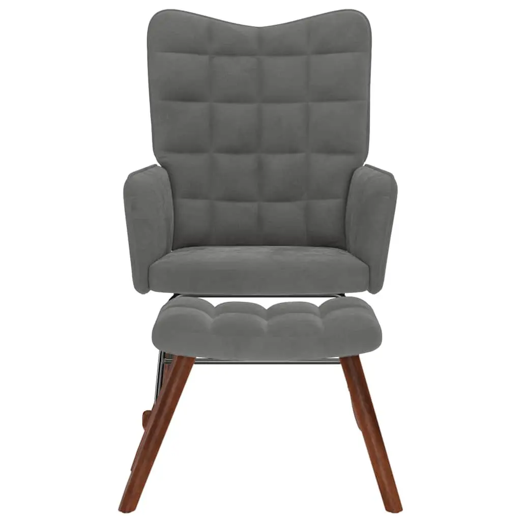 Rocking Chair with Footstool Grey Velvet Padded Armchair Lounge Seat