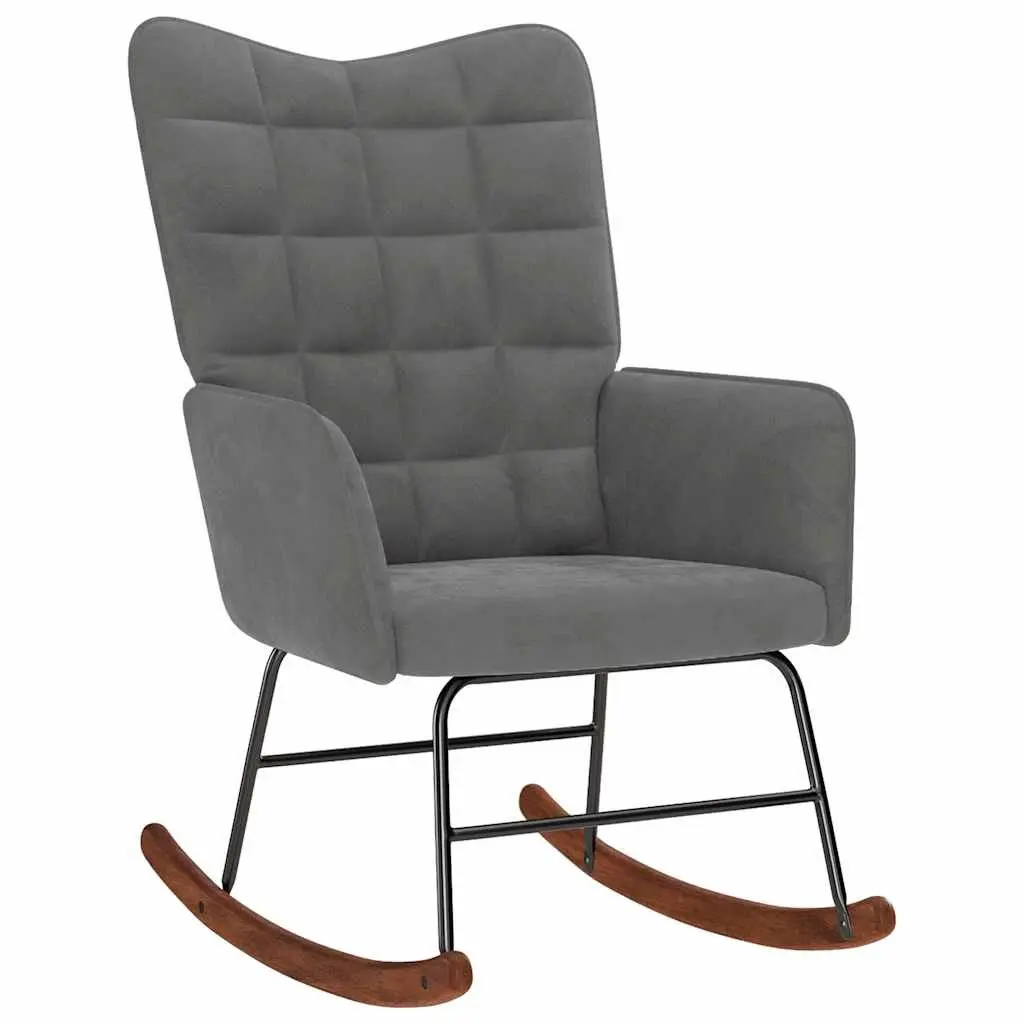 Rocking Chair with Footstool Grey Velvet Padded Armchair Lounge Seat