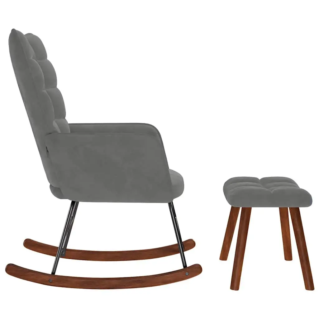Rocking Chair with Footstool Grey Velvet Padded Armchair Lounge Seat