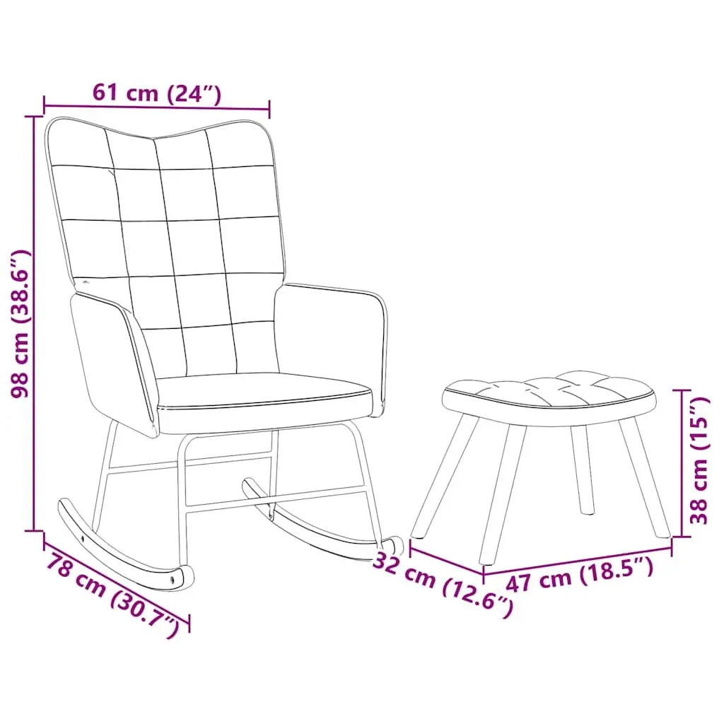 Rocking Chair with Footstool Grey Velvet Padded Armchair Lounge Seat
