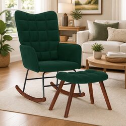 Green Velvet Rocking Chair with Matching Footstool