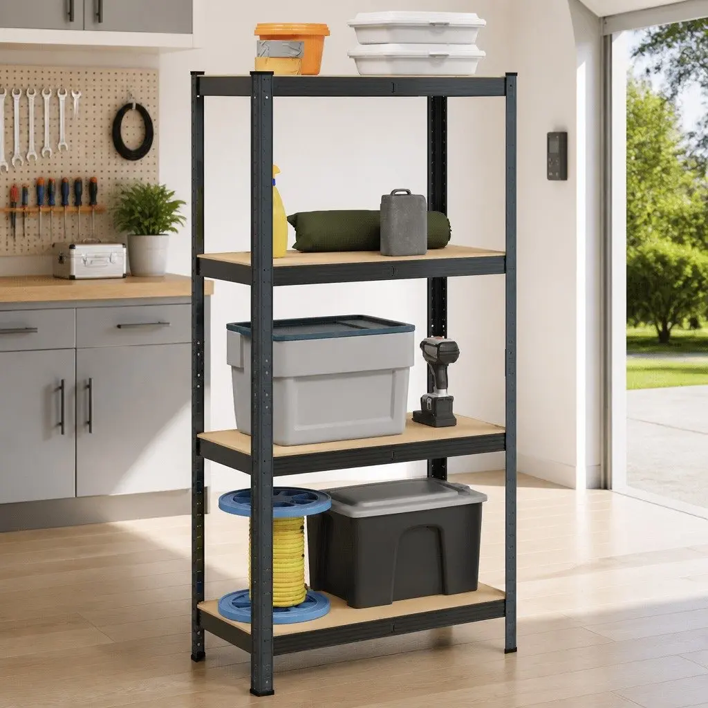 4-Layer Storage Shelf Anthracite Steel Frame Engineered Wood Adjustable Height