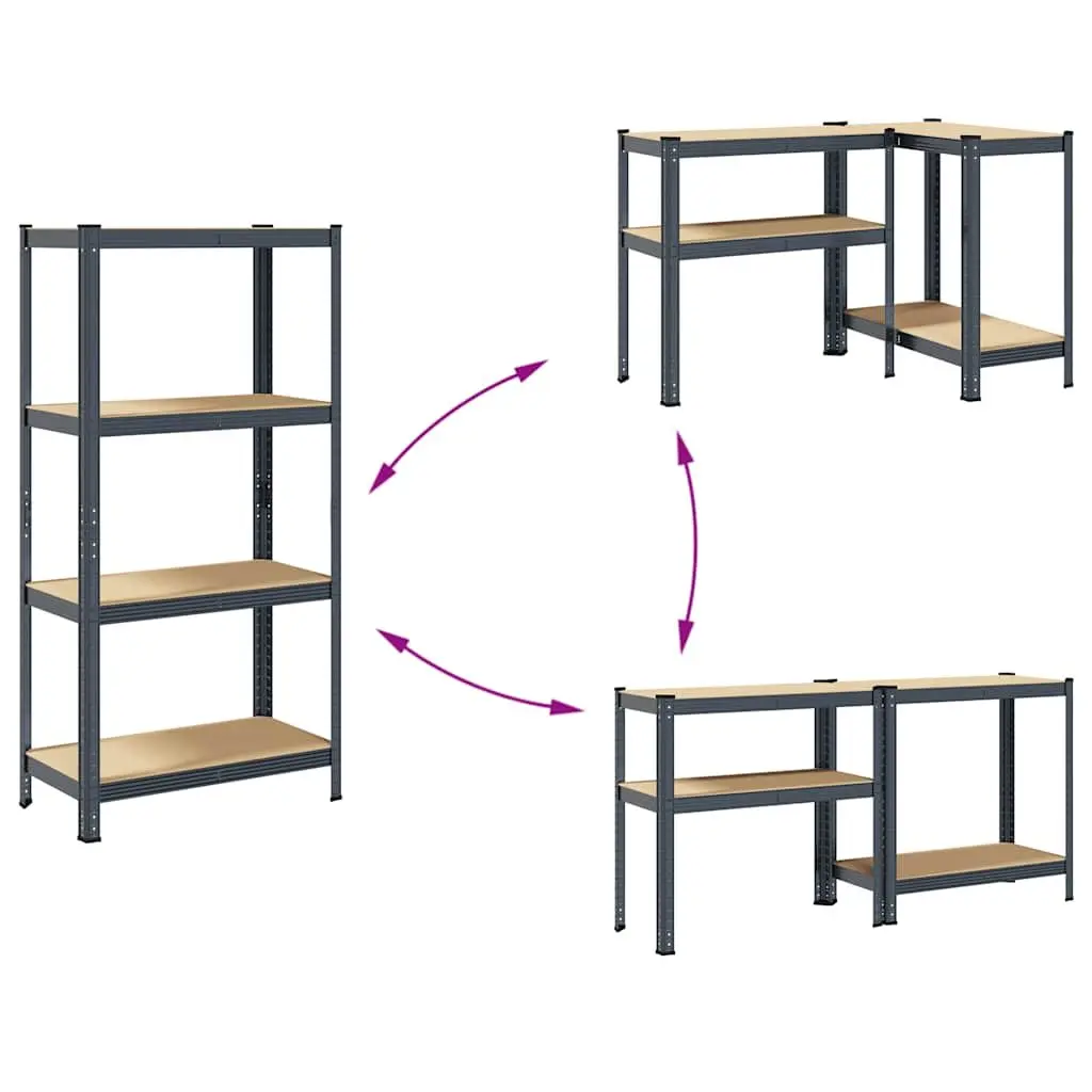 4-Layer Storage Shelf Anthracite Steel Frame Engineered Wood Adjustable Height