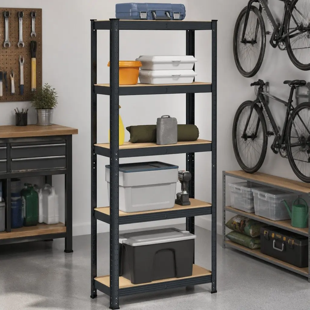 5-Layer Storage Shelf Anthracite Steel Frame Engineered Wood Height Adjustable