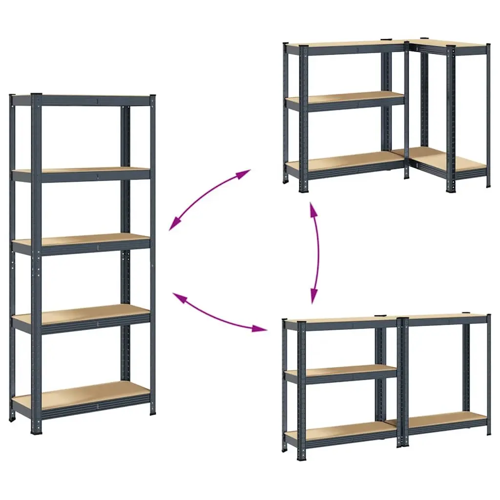 5-Layer Storage Shelf Anthracite Steel Frame Engineered Wood Height Adjustable