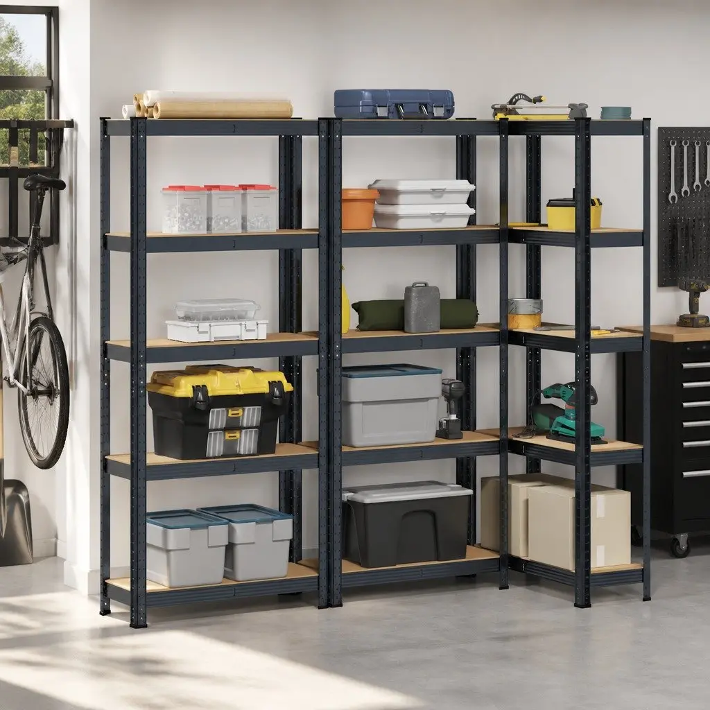 Industrial Storage Shelves 5-Layer Steel Engineered Wood Garage Shelving Unit