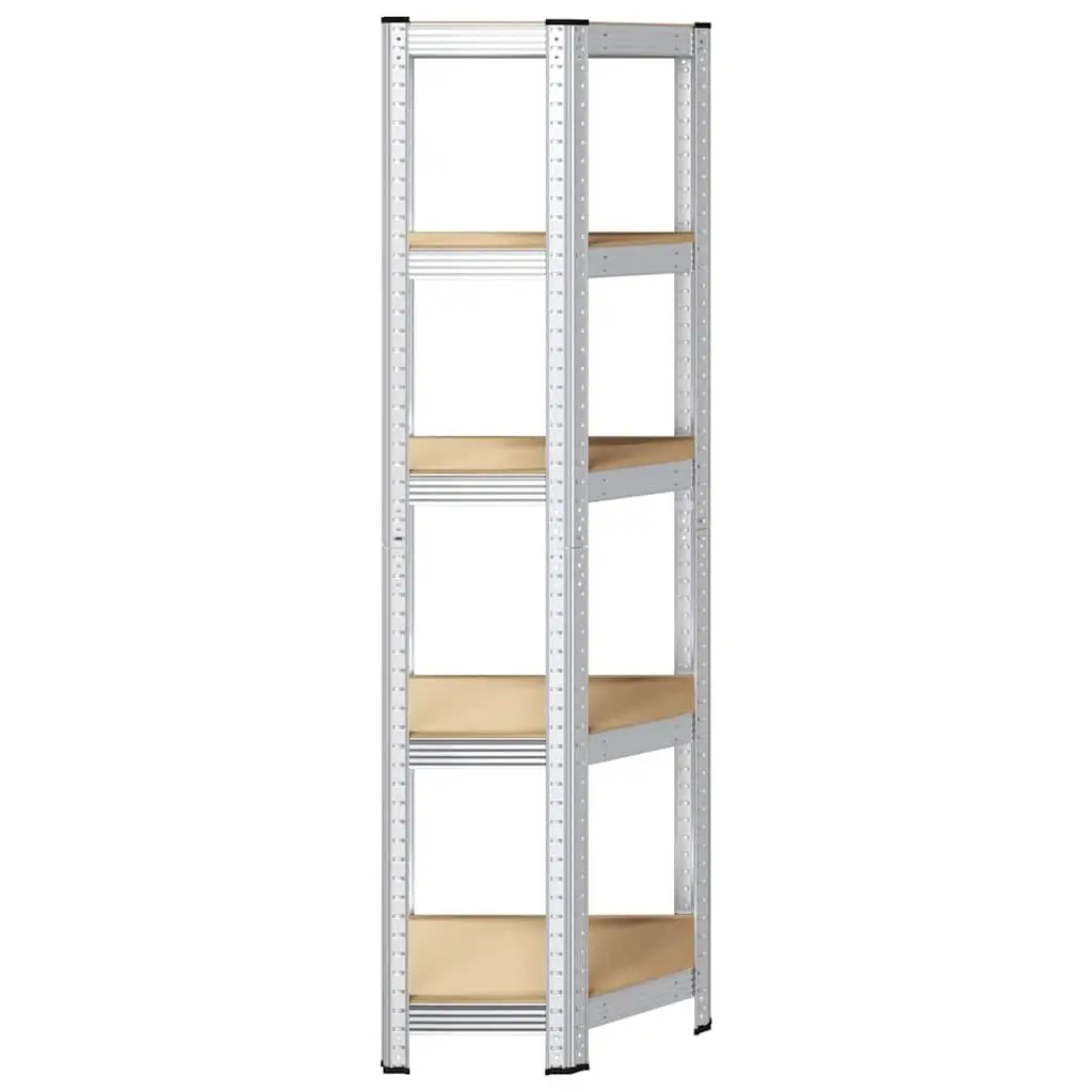 5-Layer Corner Shelf Silver Steel Frame Engineered Wood Height-Adjustable