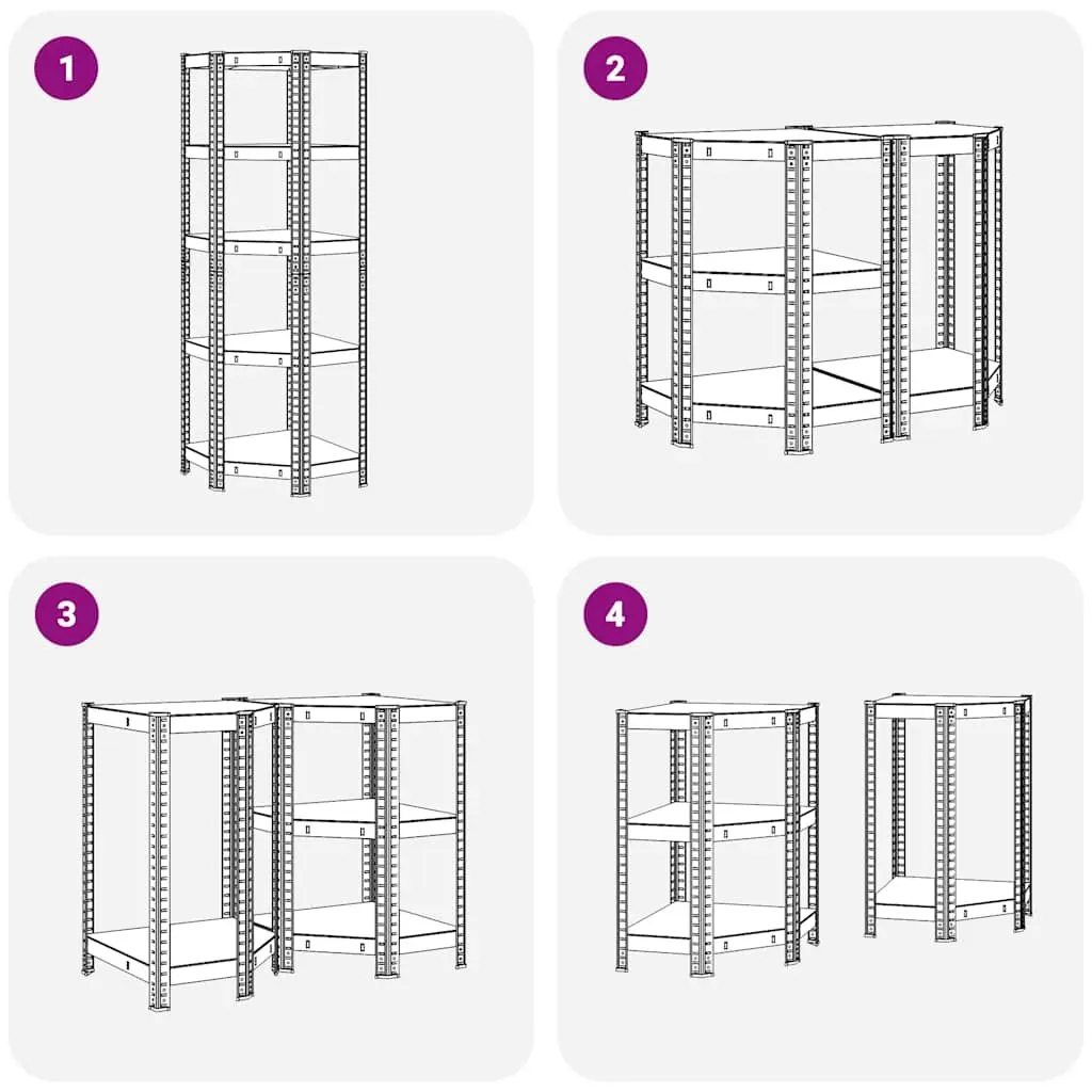 5-Layer Corner Shelf Silver Steel Frame Engineered Wood Height-Adjustable