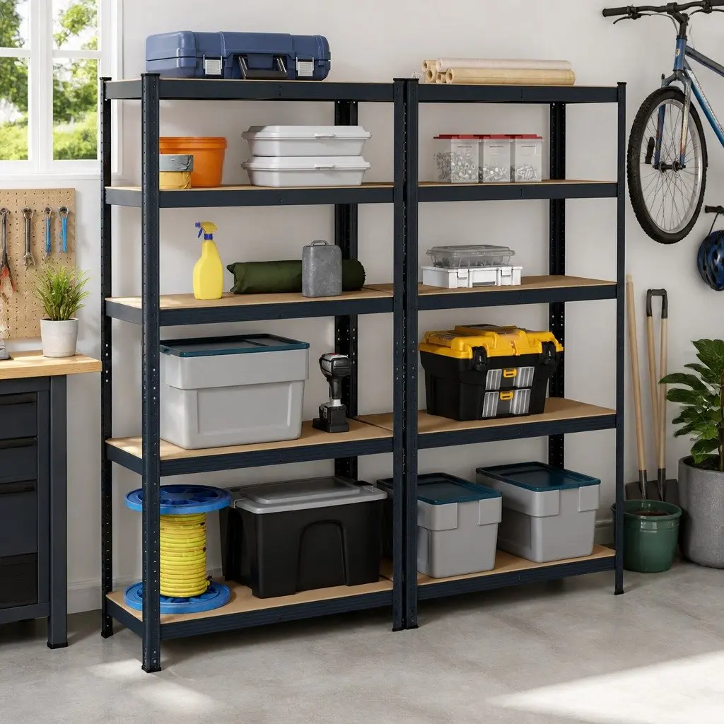 5-Layer Storage Shelves Anthracite Steel Frame Engineered Wood Height Adjustable 2pc