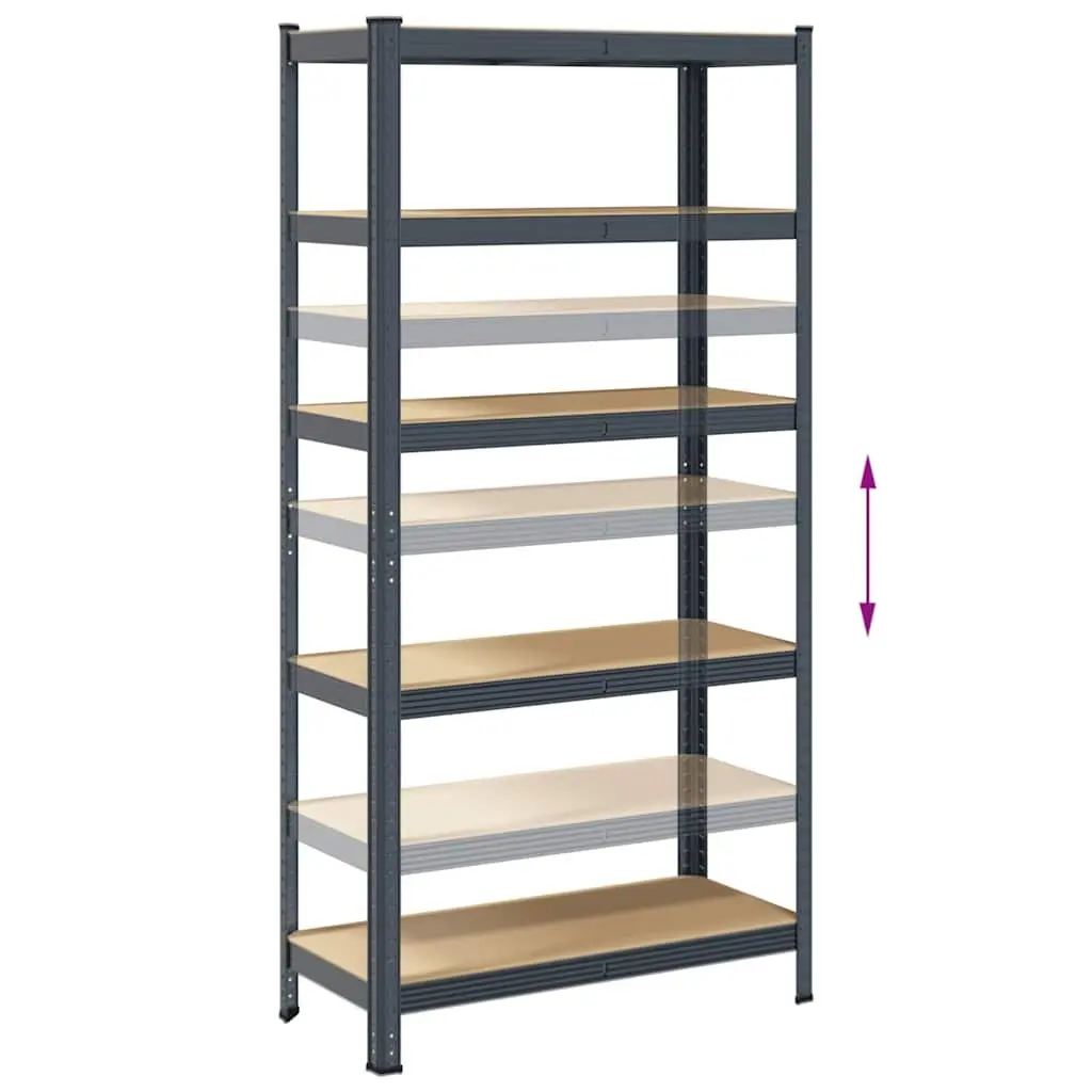 5-Layer Storage Shelves Anthracite Steel Frame Engineered Wood Height Adjustable 2pc