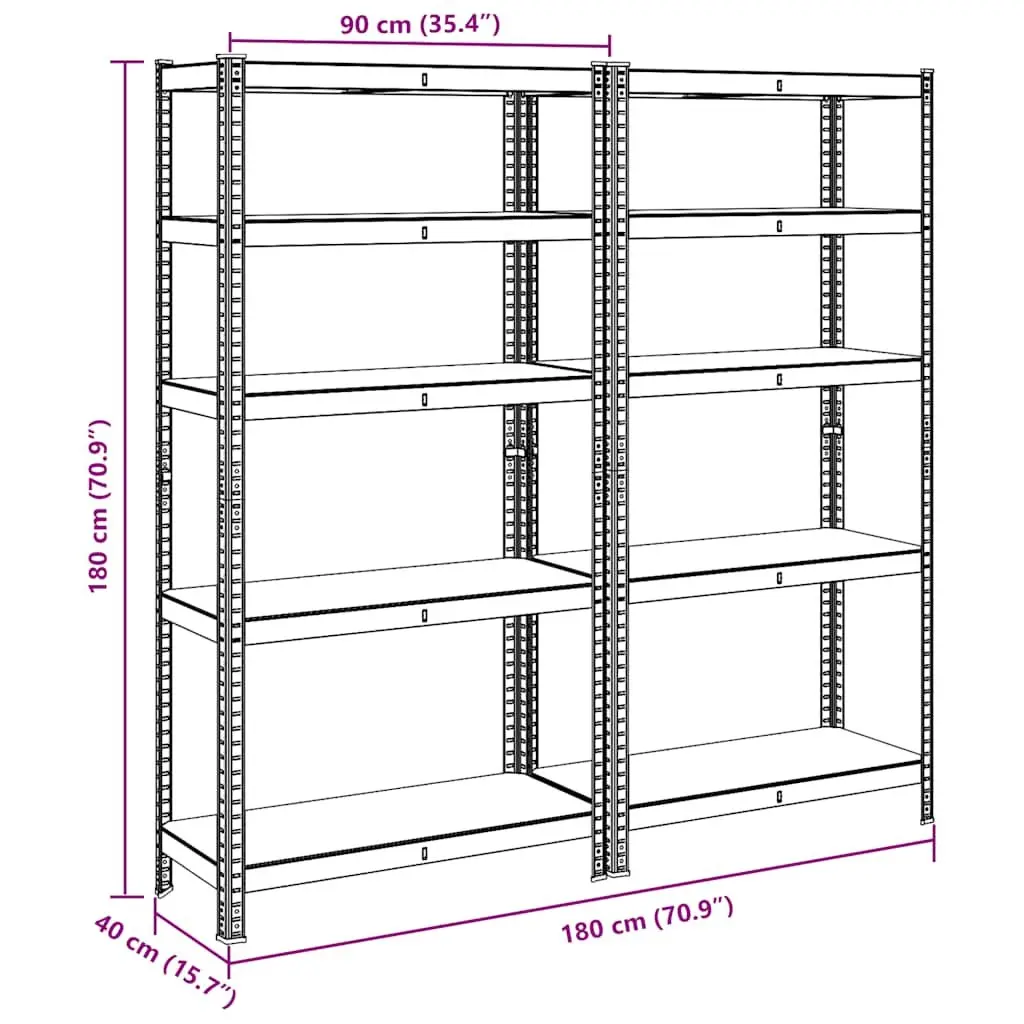 5-Layer Storage Shelves Anthracite Steel Frame Engineered Wood Height Adjustable 2pc