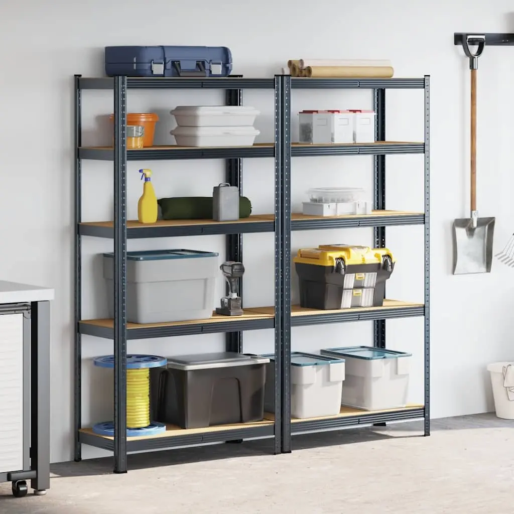 5-Layer Storage Shelves Anthracite Steel Frame Engineered Wood Height Adjustable 2pc