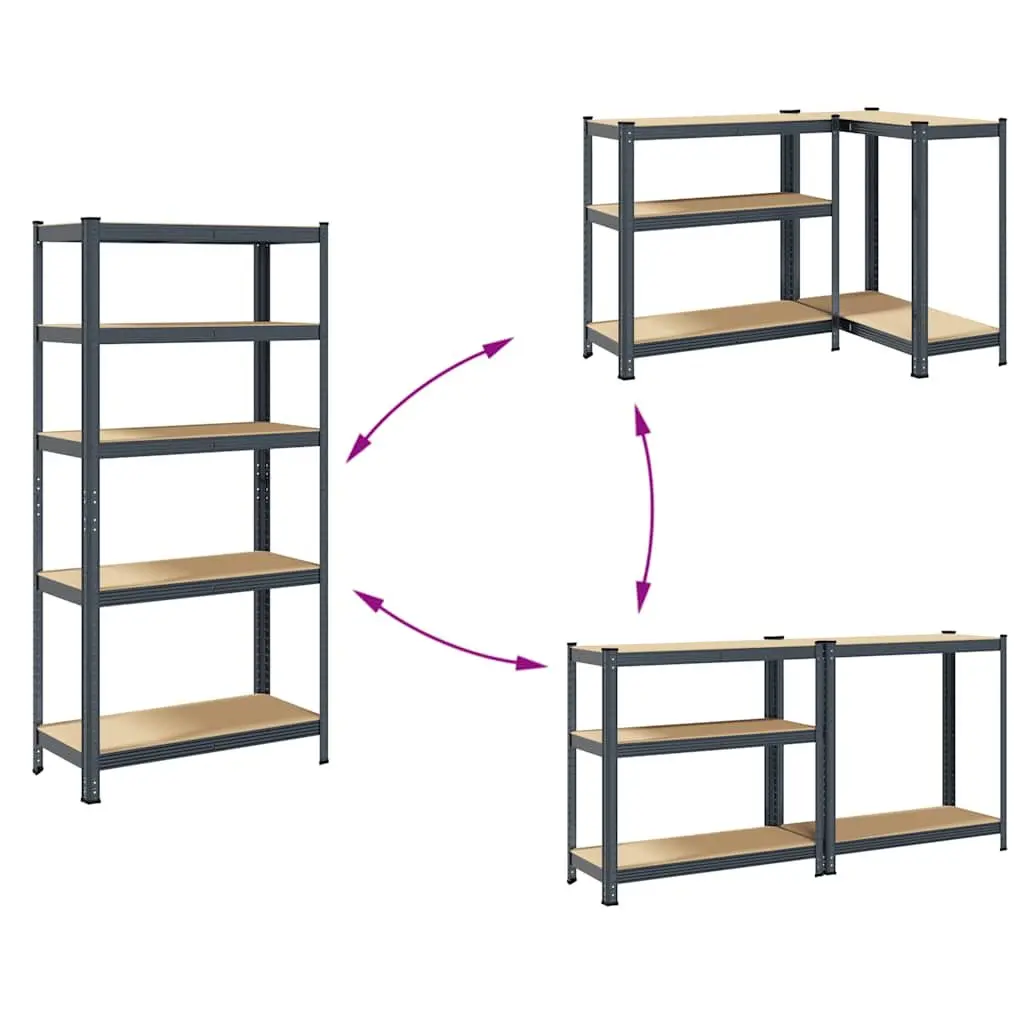 5-Layer Storage Shelves Anthracite Steel Frame Engineered Wood Height Adjustable 2pc