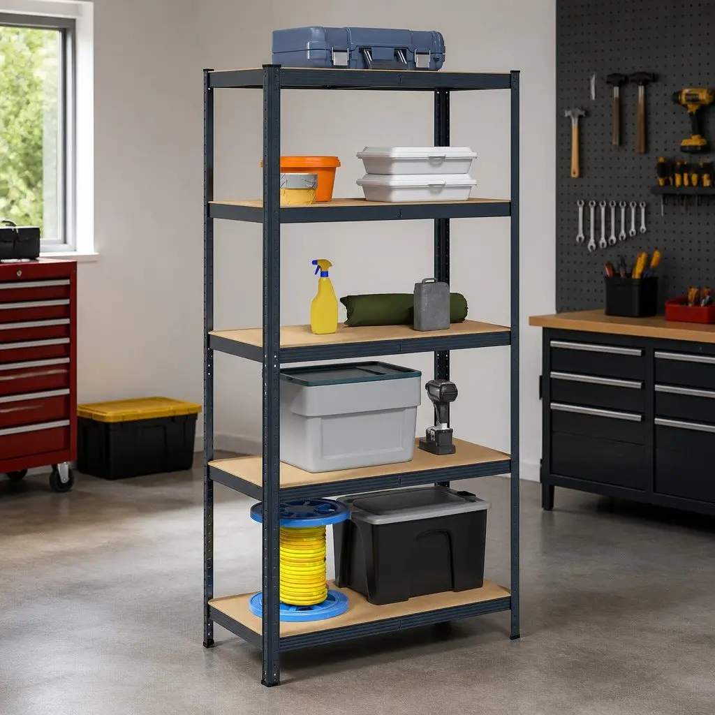 5-Layer Industrial Storage Shelf Anthracite Steel Engineered Wood Garage