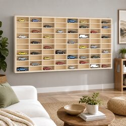 Wooden Wall-Mounted Display Case with 80 Compartments