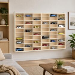 Wooden Wall Mounted Display Case 60 Compartments Collector Storage Organizer