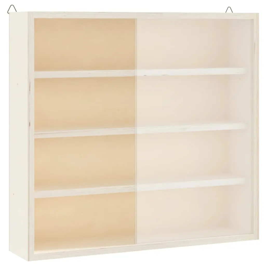 Wooden Display Cabinet Brown Wall Mounted 4 Shelves Transparent Doors