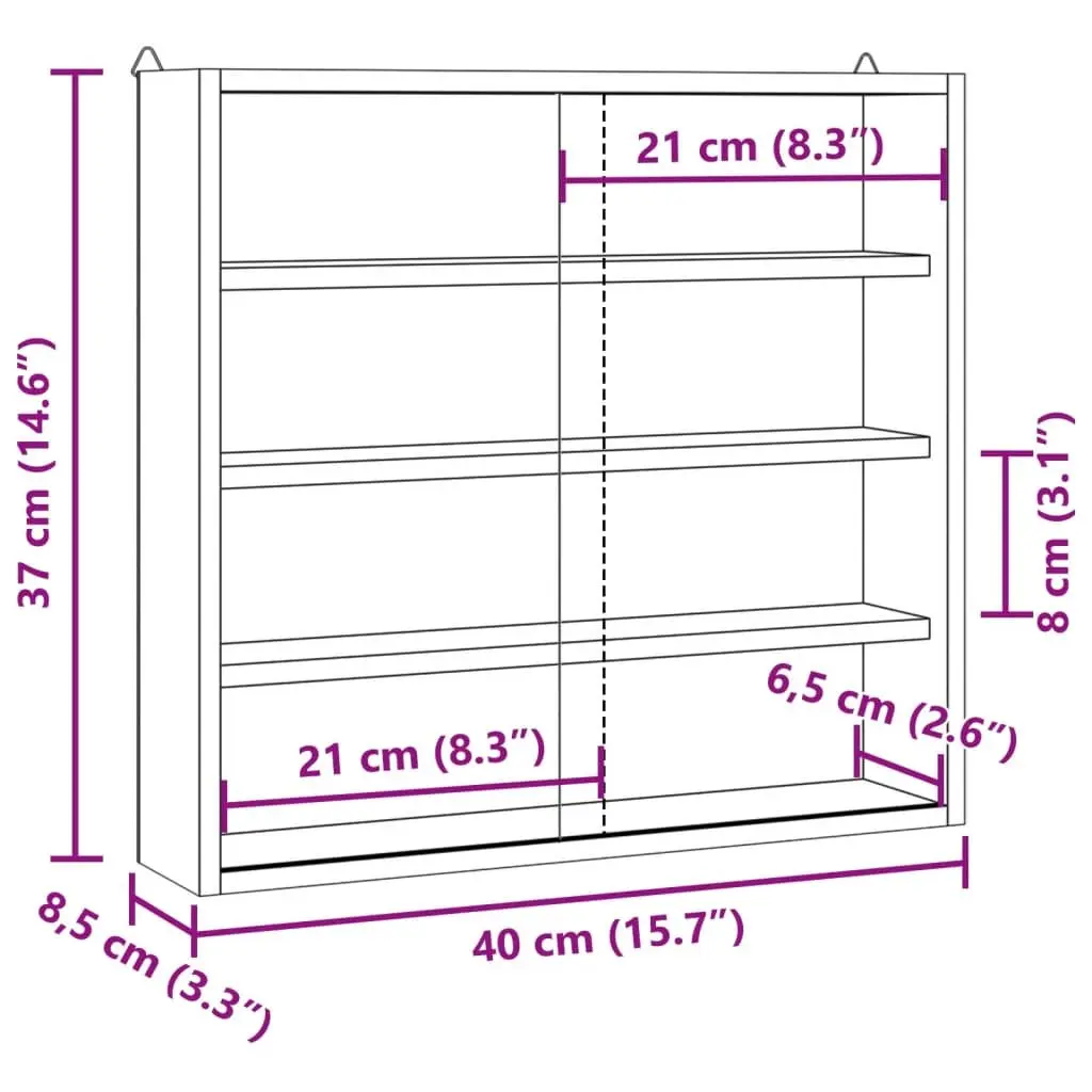 Wooden Display Cabinet Brown Wall Mounted 4 Shelves Transparent Doors