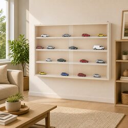 Wooden Wall Mounted Display Cabinet with Doors 4 Shelves Collector Storage Case