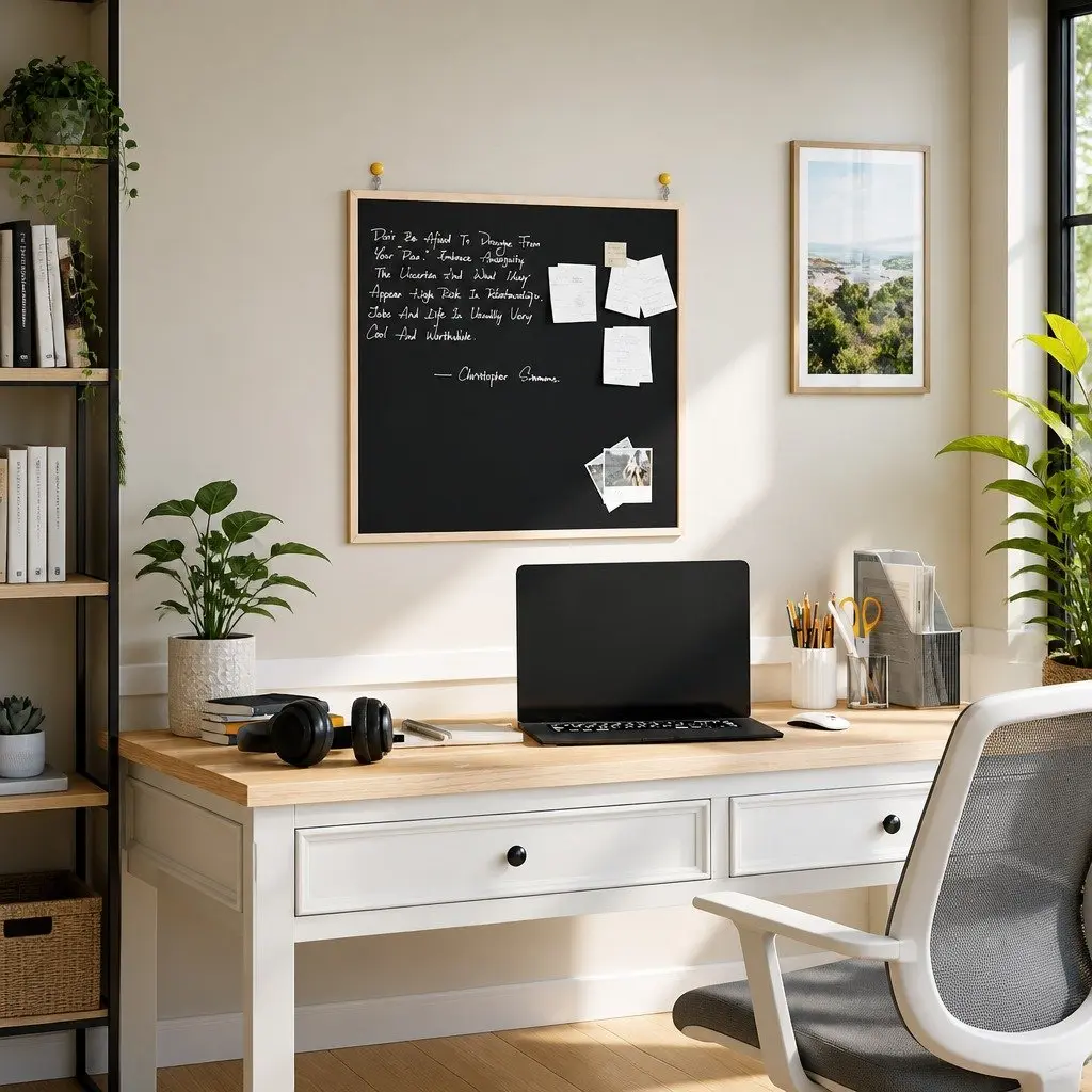 Chalkboard Bulletin Board Black 60x55 cm Smooth Writing Surface Pine Wood Frame
