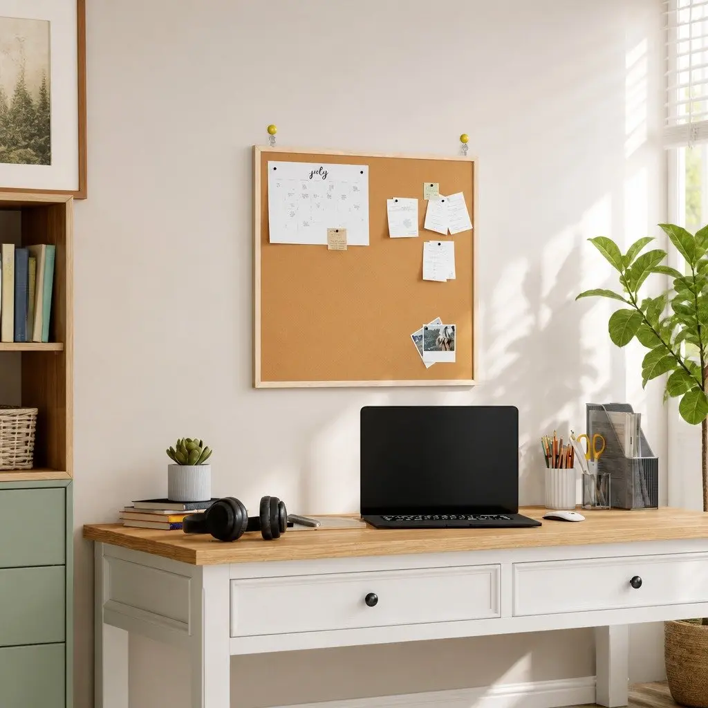 Cork Board Pinboard Solid Pine Wood Frame 60x55cm Self-Healing Surface Home Office