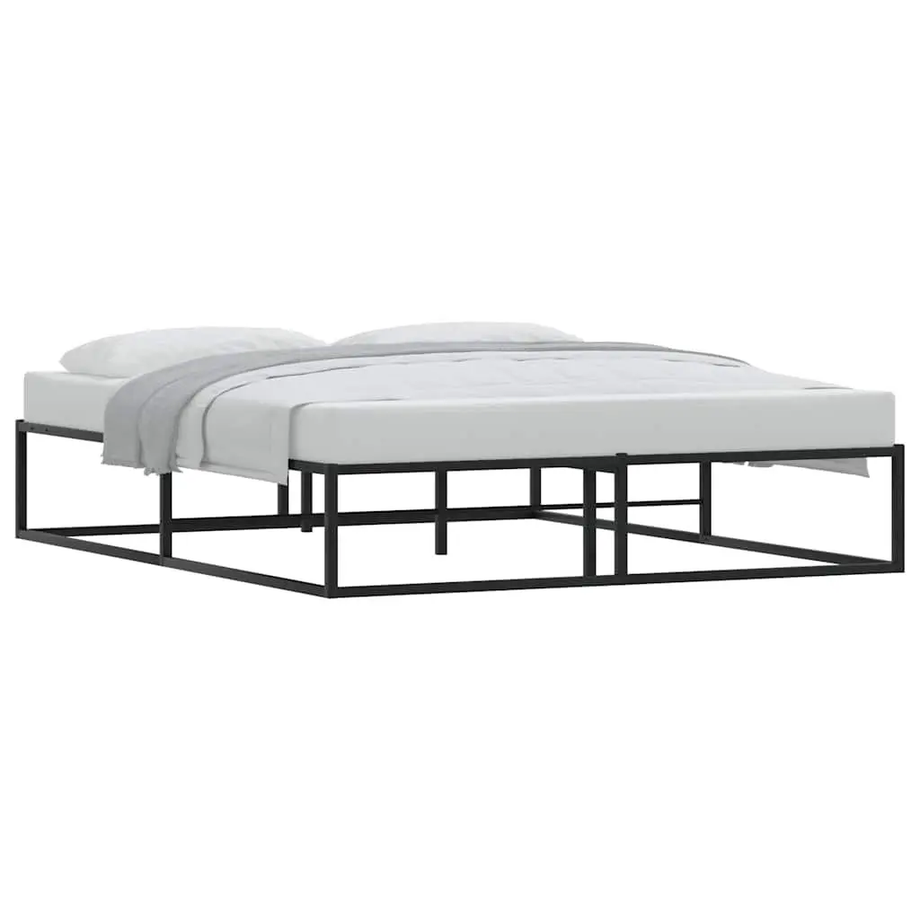 Black Queen Metal Bed Frame 153x203cm with Slatted Base and Underbed Storage