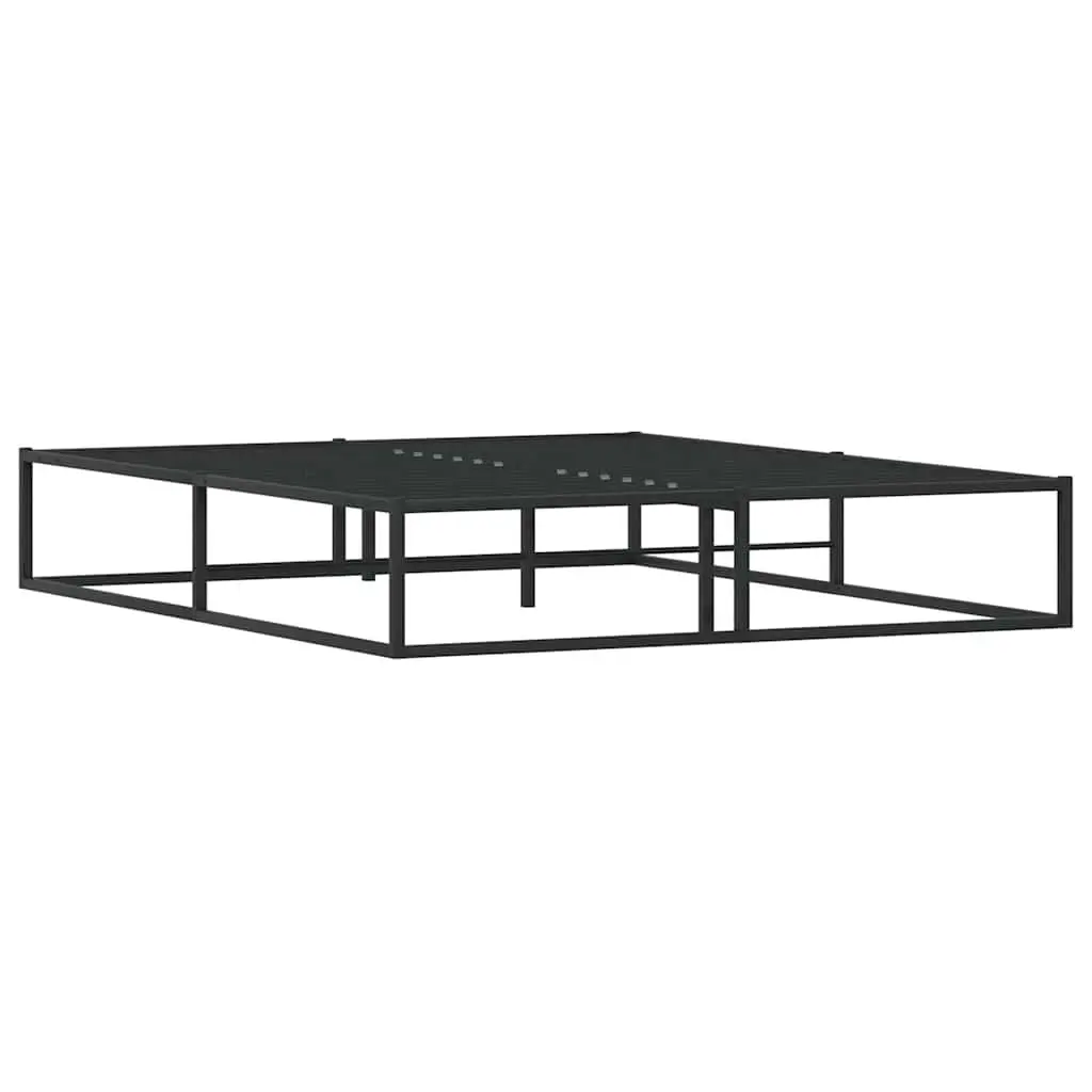 Black Queen Metal Bed Frame 153x203cm with Slatted Base and Underbed Storage