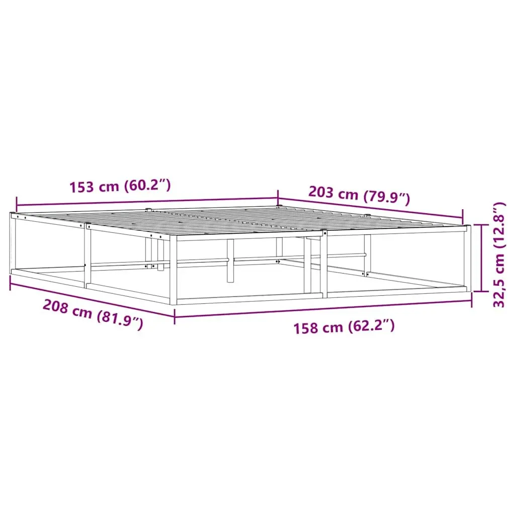 Black Queen Metal Bed Frame 153x203cm with Slatted Base and Underbed Storage