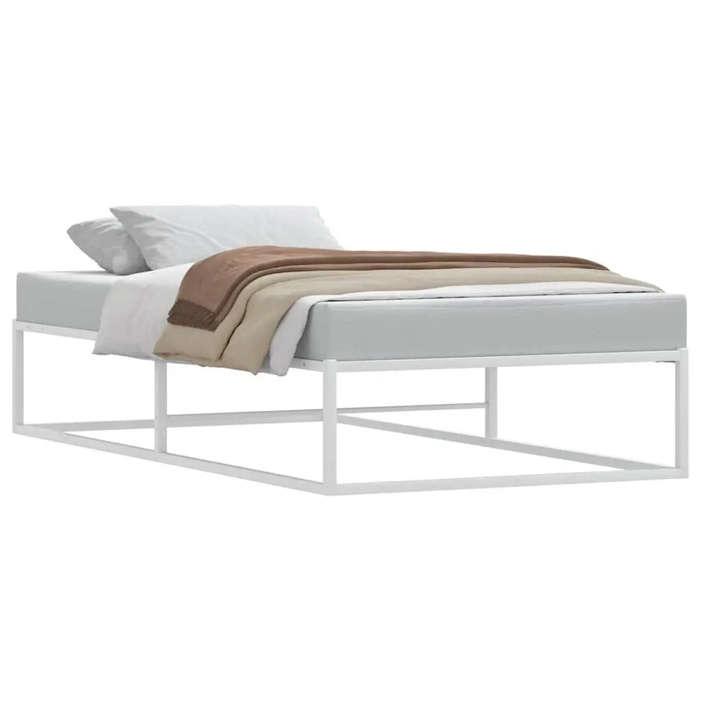 Metal Bed Frame White 92x187 cm Slatted Base Under-bed Storage Space