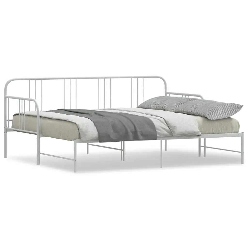 Daybed with Trundle White 92x187cm Metal Frame Sofa Bed