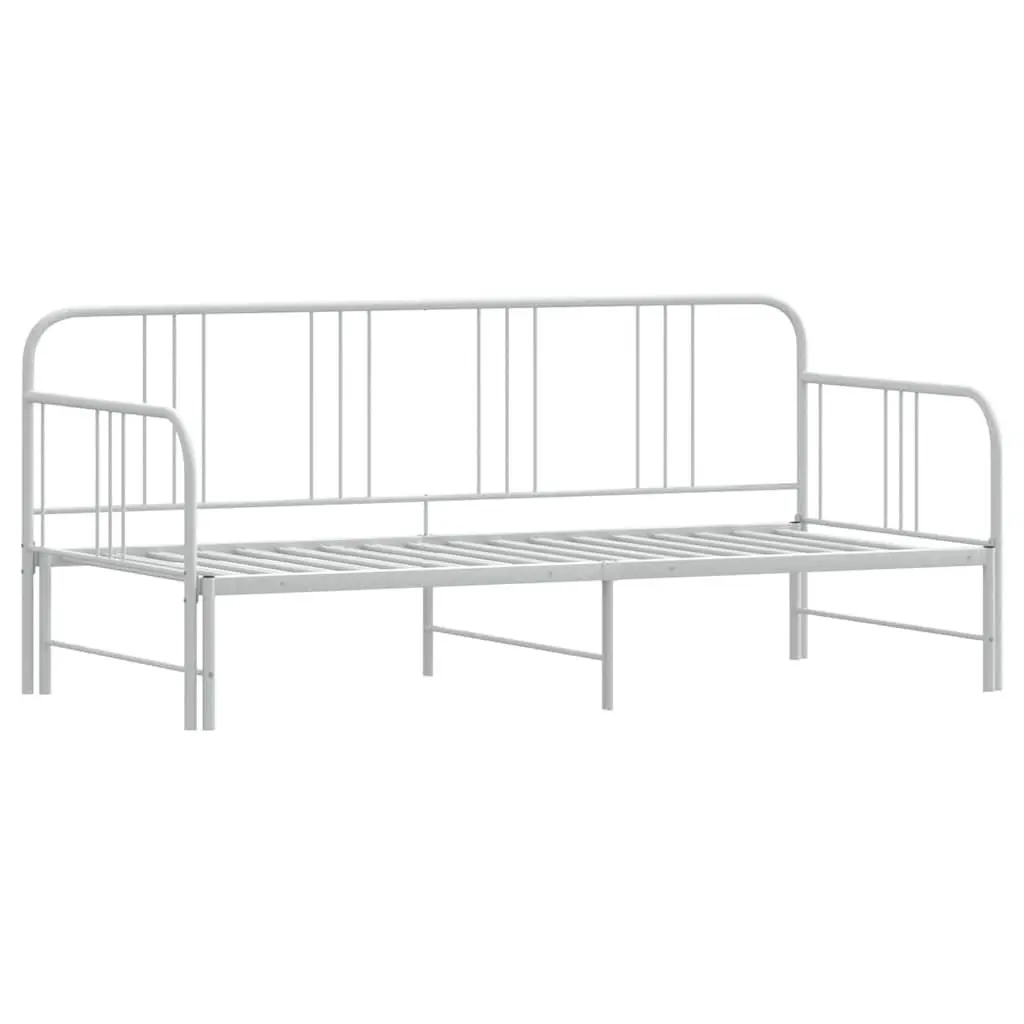 Daybed with Trundle White 92x187cm Metal Frame Sofa Bed