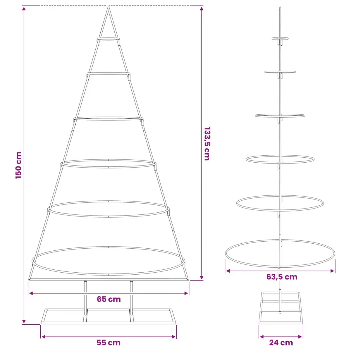 Metal Christmas Tree Decoration Black 150cm DIY Seasonal Holiday Decor