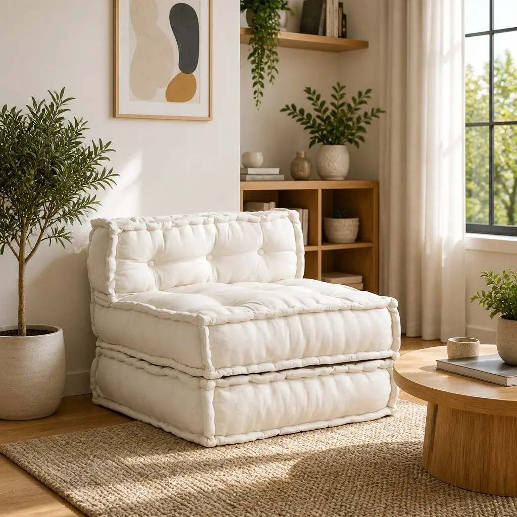 Modular Sofa Unit Cream Foam Filling 70 x 70 x 54 cm Cotton Fabric Lounge Seating