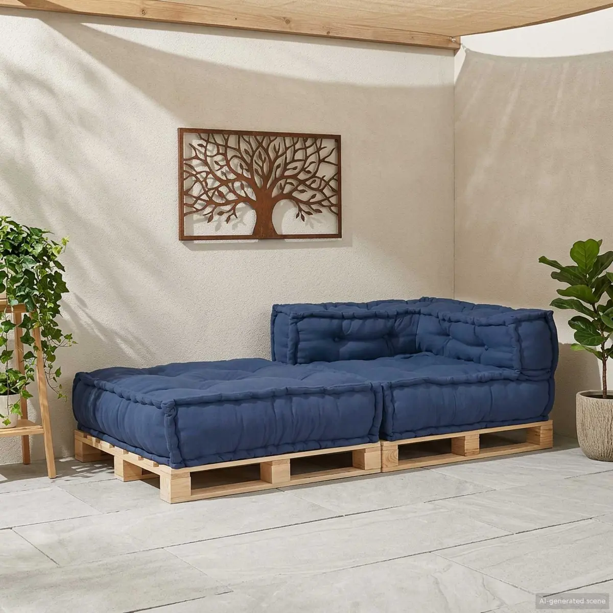 Modular Sofa Unit Blue Fabric 70x70x56cm Breathable Cushion Indoor Outdoor Lounge Seating