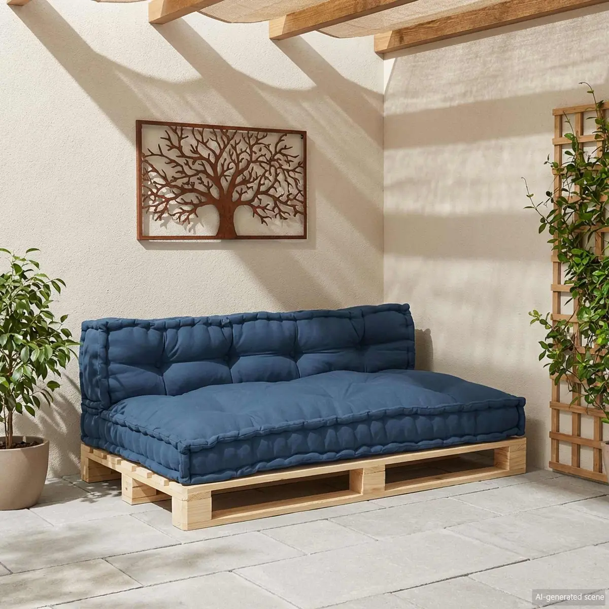 Pallet Sofa Cushion Blue 120 x 80 x 38 cm Fabric Foam Filling Indoor Outdoor 2 Piece