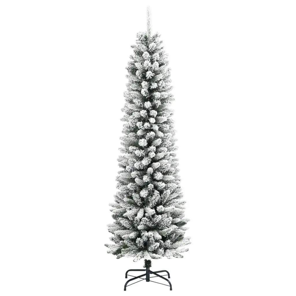 Artificial Slim Christmas Tree 180cm Flocked Snow White PVC PE Tips Holiday