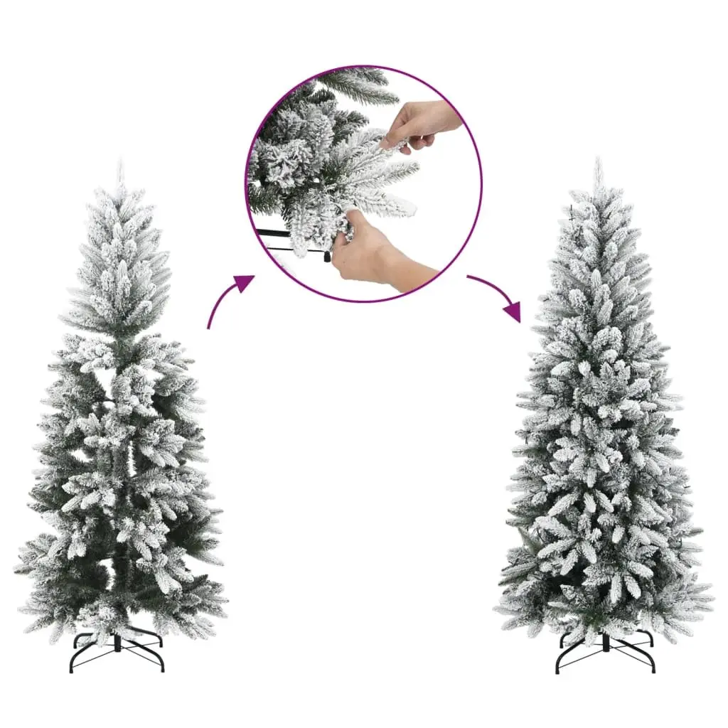 Artificial Slim Christmas Tree 180cm Flocked Snow White PVC PE Tips Holiday