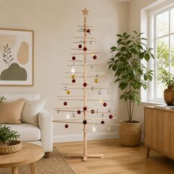 210cm Stylish Wooden Christmas Tree with Pine Base