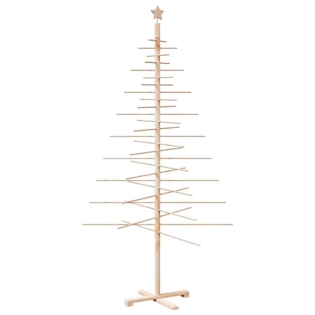Wooden Christmas Tree Decoration Brown 210cm Solid Pine Wood Stand Disassemblable