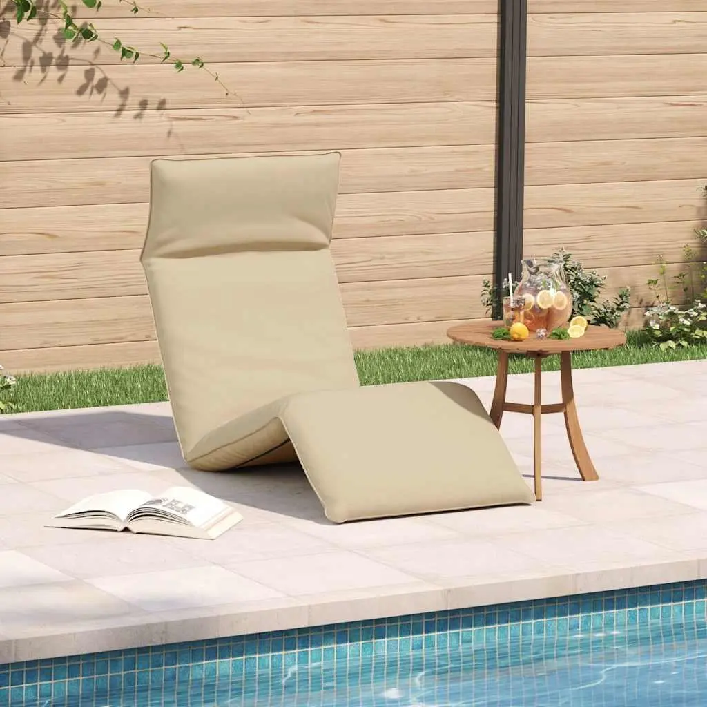 Folding Sun Lounger Beige Manual Reclining Outdoor Chair 5 Adjustable Positions