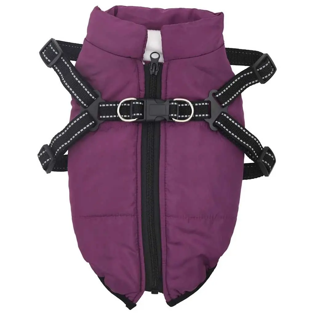 Dog Coat with Built-in Harness Waterproof Reflective Winter Jacket Purple Small