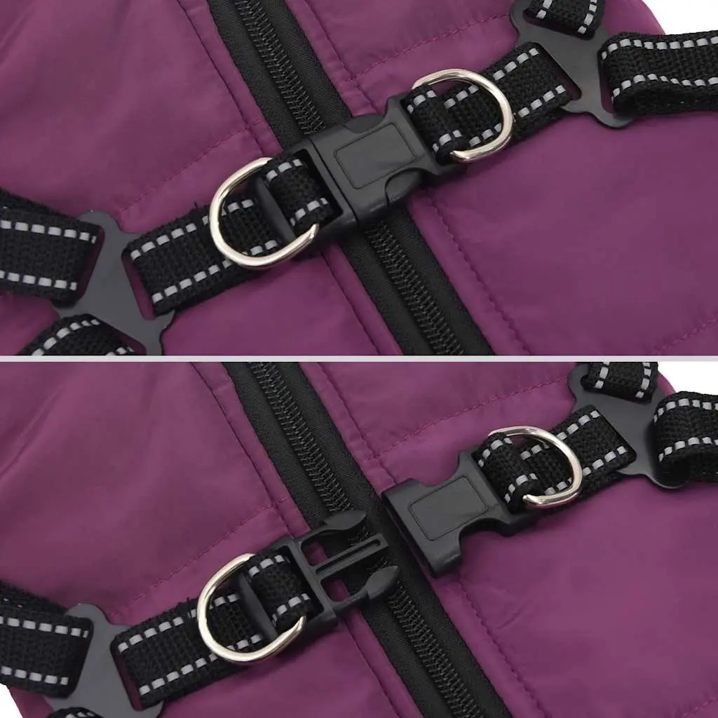 Dog Coat with Built-in Harness Waterproof Reflective Winter Pet Jacket L Purple