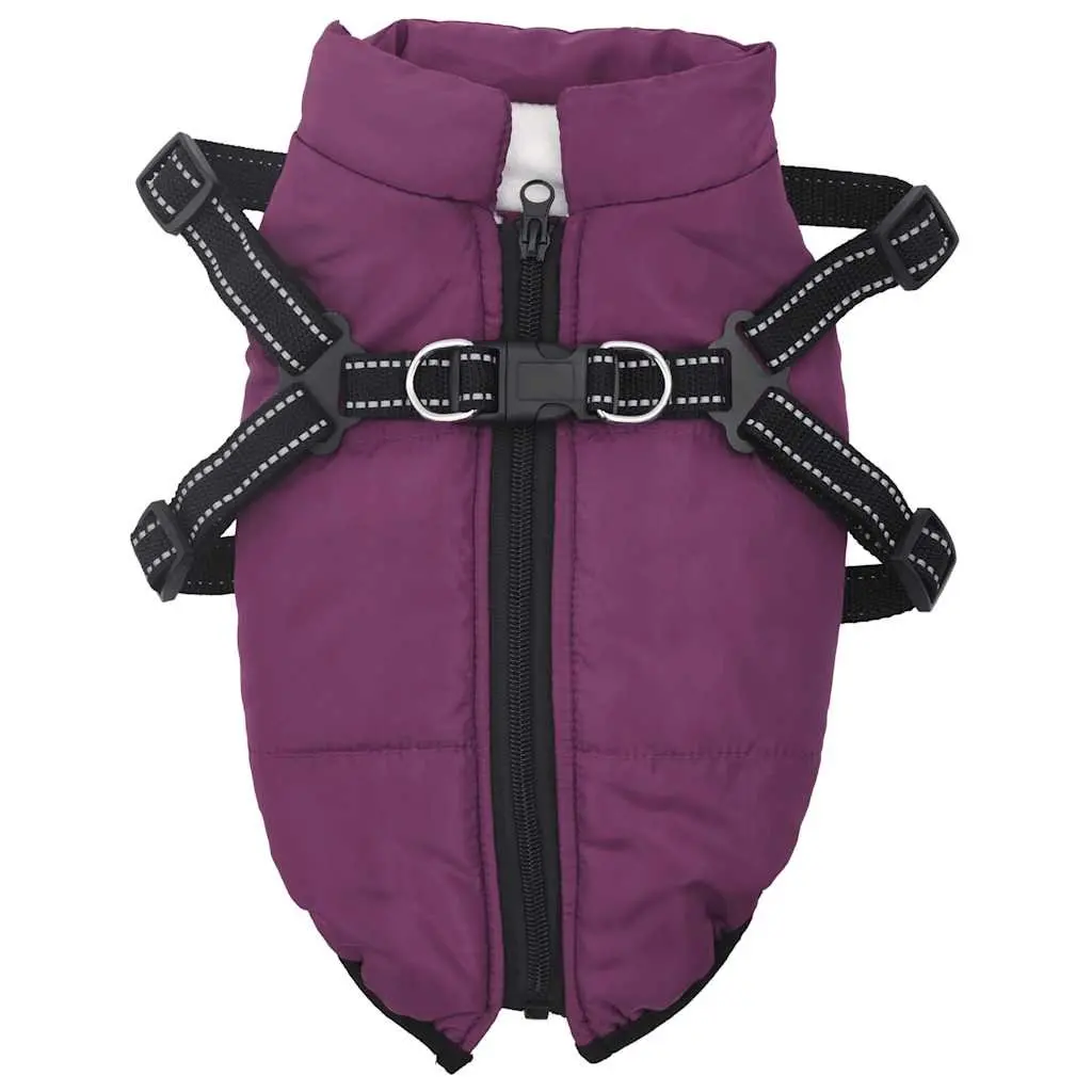 Dog Coat with Built-in Harness Waterproof Reflective Winter Jacket XL Purple