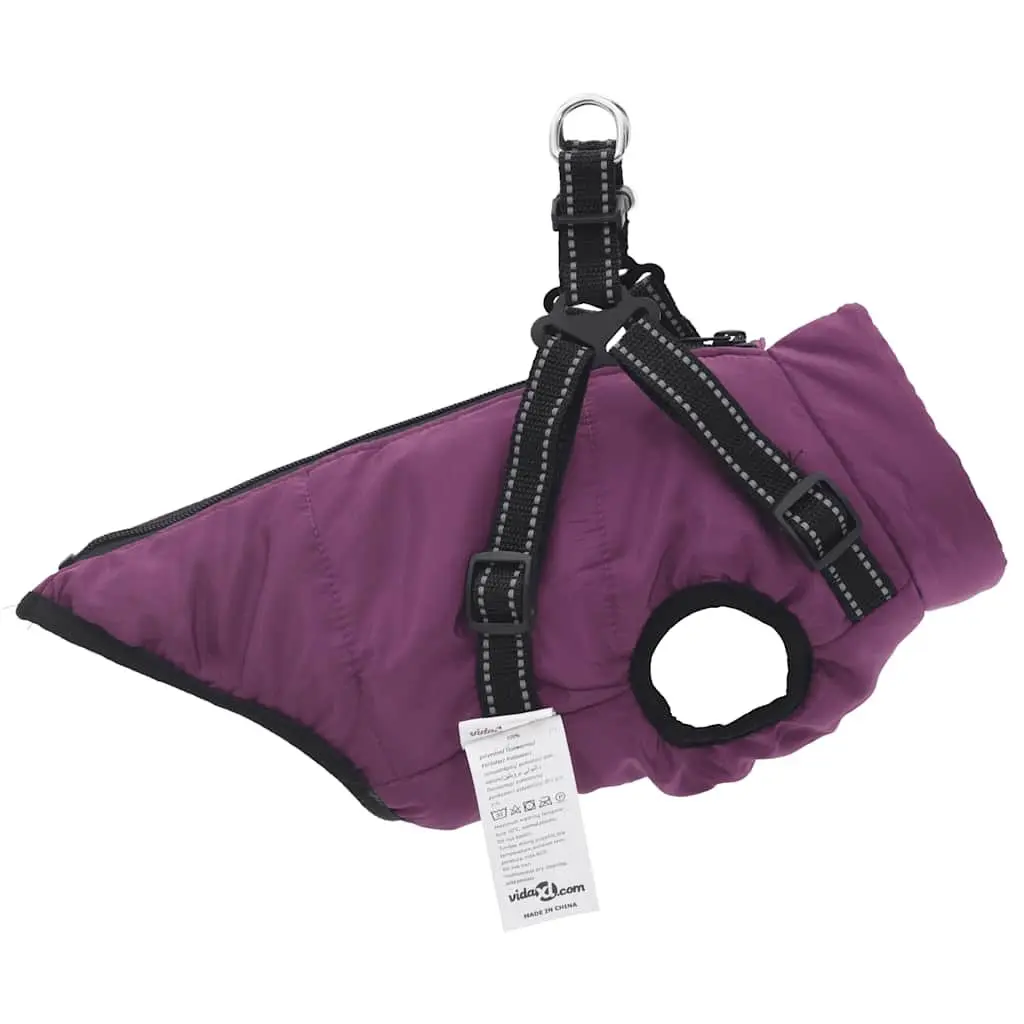 Dog Coat with Built-in Harness Waterproof Reflective Winter Jacket XL Purple