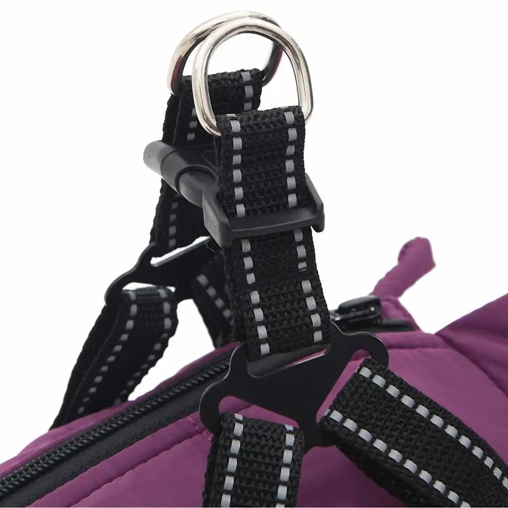 Dog Coat with Built-in Harness Waterproof Reflective Winter Jacket XL Purple