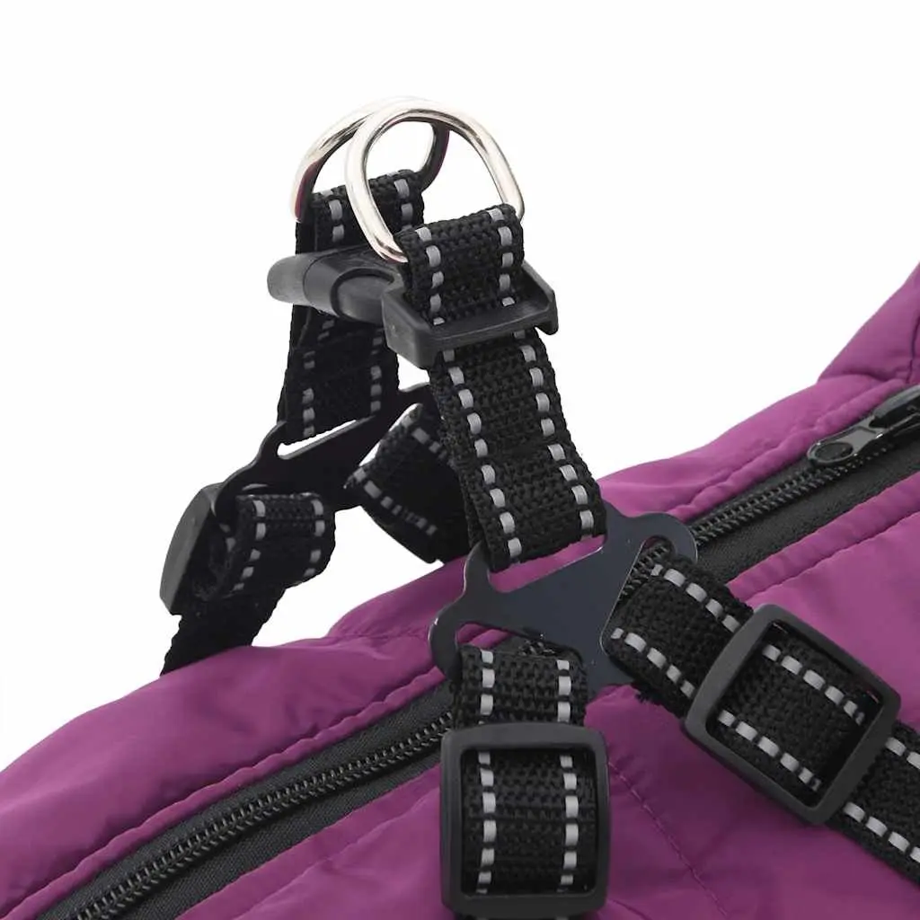 Dog Coat with Built-In Harness Waterproof Reflective Winter Jacket Purple 3XL
